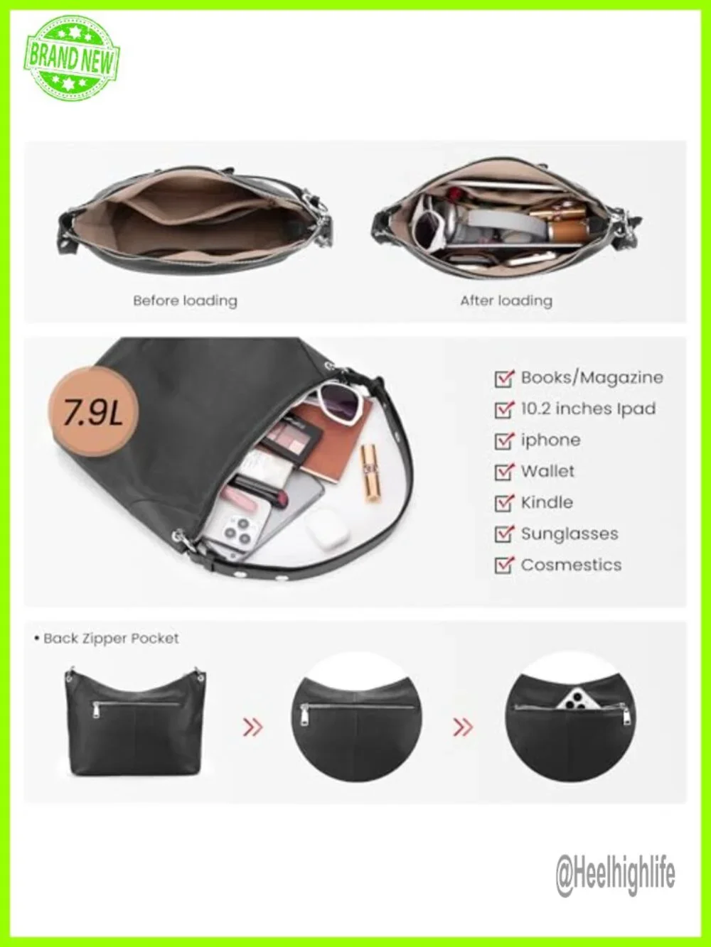 Genuine Leather Hobo Crossbody Bag with Adjustable Strap